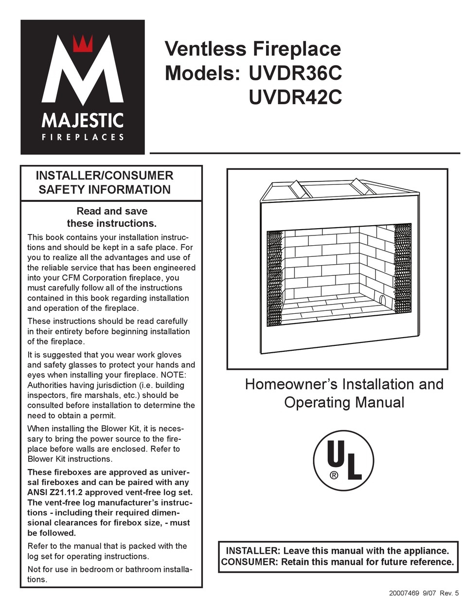 MAJESTIC FIREPLACES UVDR36C HOMEOWNER