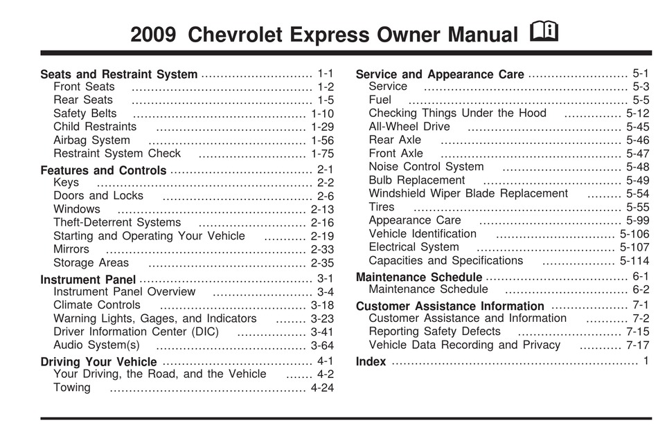 CHEVROLET 2009 EXPRESS OWNER'S MANUAL Pdf Download | ManualsLib