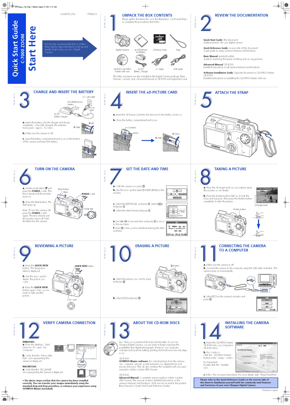 OLYMPUS CAMEDIA C-7000 ZOOM QUICK START MANUAL Pdf Download | ManualsLib