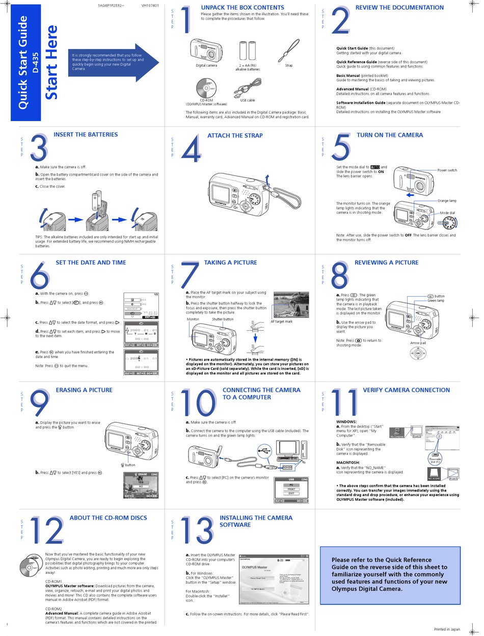 OLYMPUS CAMEDIA D-435 QUICK START MANUAL Pdf Download | ManualsLib