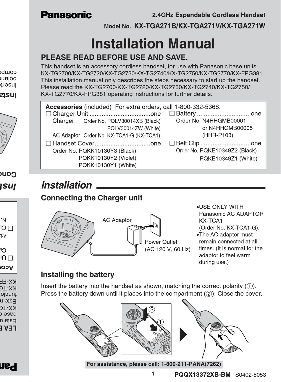 PANASONIC KX-TGA271B INSTALLATION MANUAL Pdf Download | ManualsLib