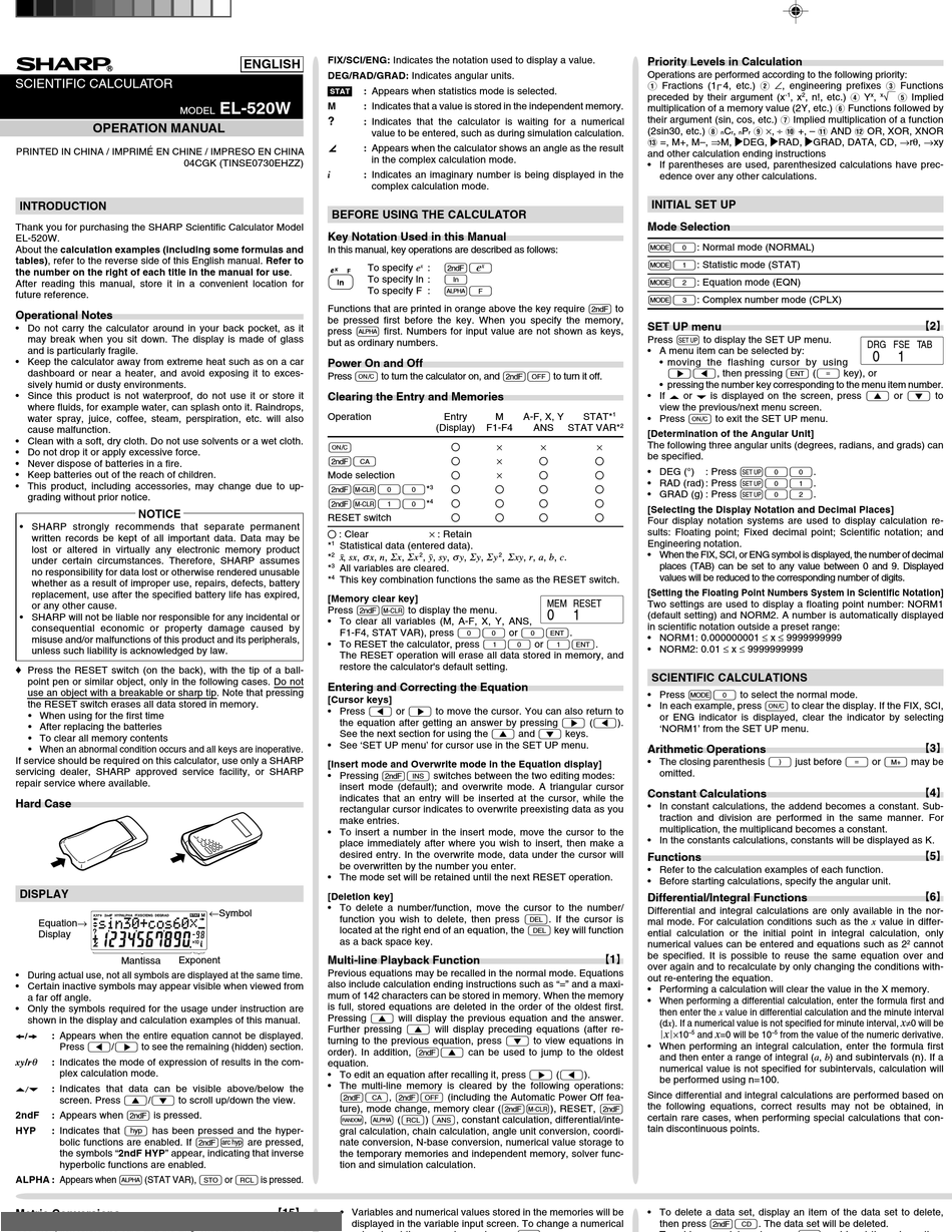 Sharp El 5w Operation Manual Pdf Download Manualslib