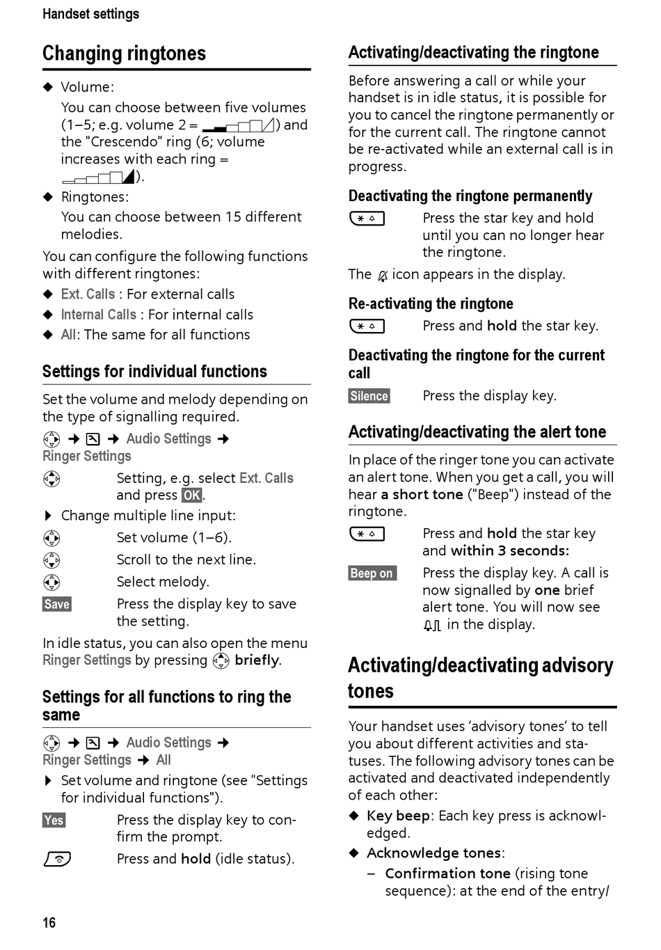 Changing Ringtones; Activating/Deactivating Advisory Tones - Siemens  Gigaset E45 User Manual [Page 19] | ManualsLib