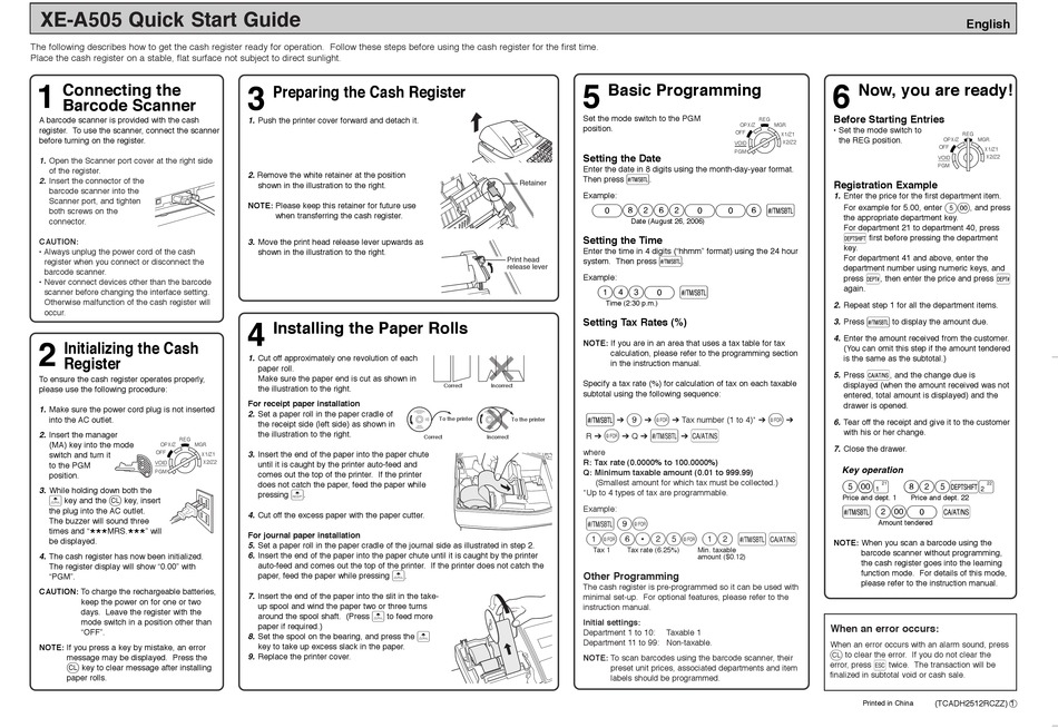 SHARP XE-A505 QUICK START MANUAL Pdf Download | ManualsLib