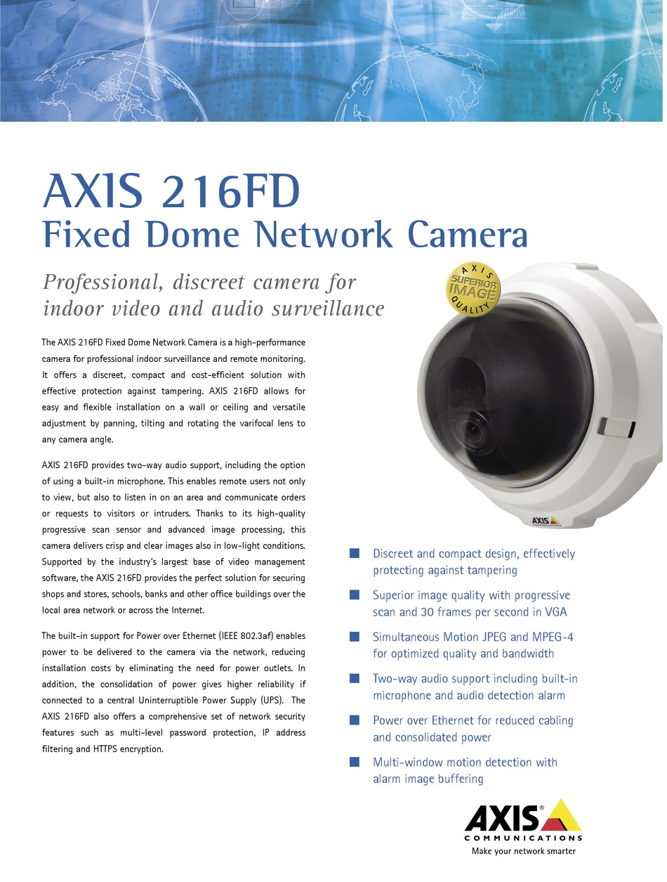 AXIS 216FD SPECIFICATIONS Pdf Download ManualsLib