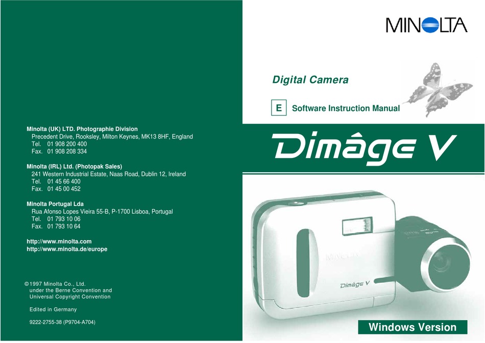 MINOLTA DIMAGE V - WINDOWS SOFTWARE INSTRUCTION MANUAL Pdf Download ...