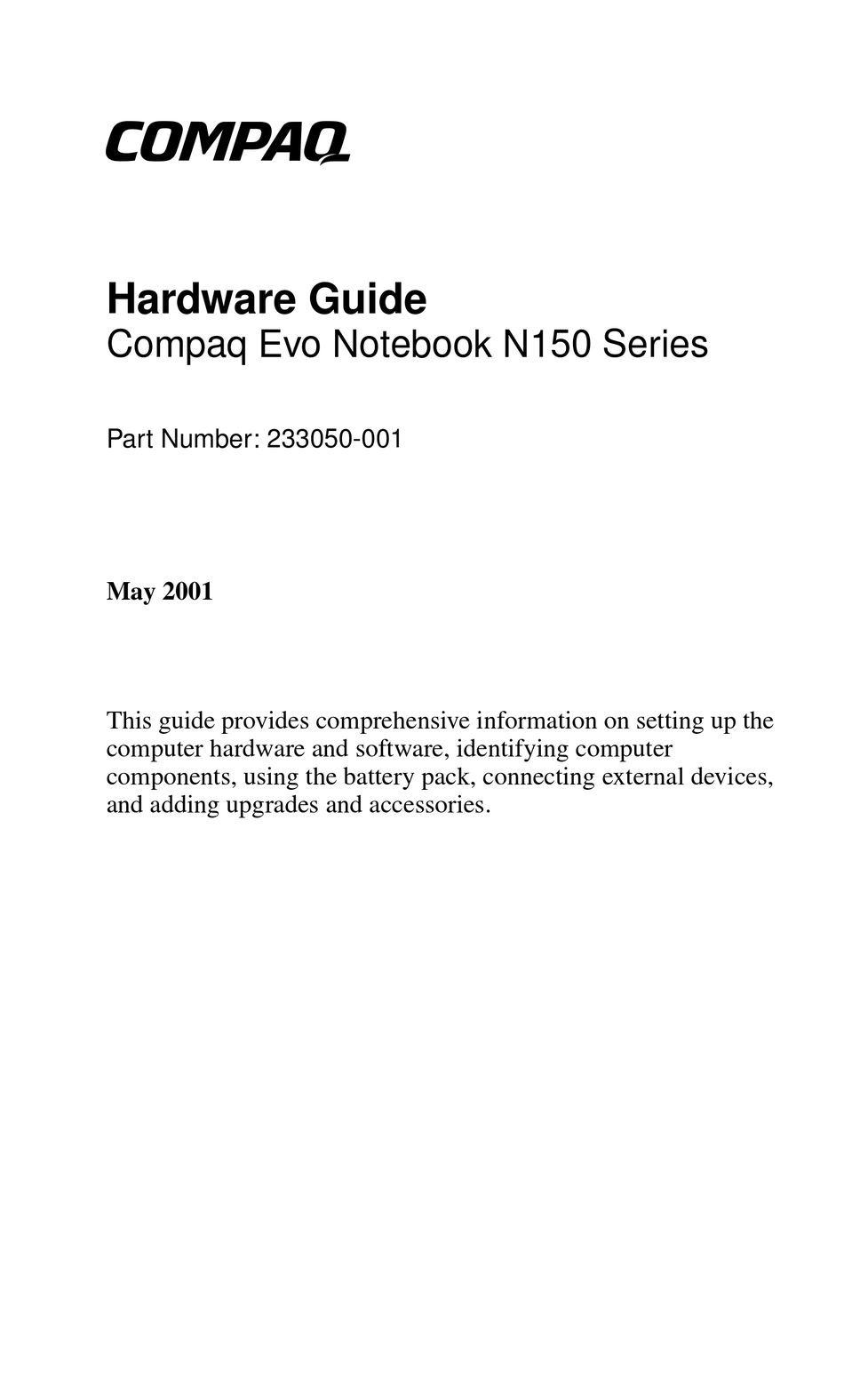 COMPAQ N150 SERIES HARDWARE MANUAL Pdf Download | ManualsLib