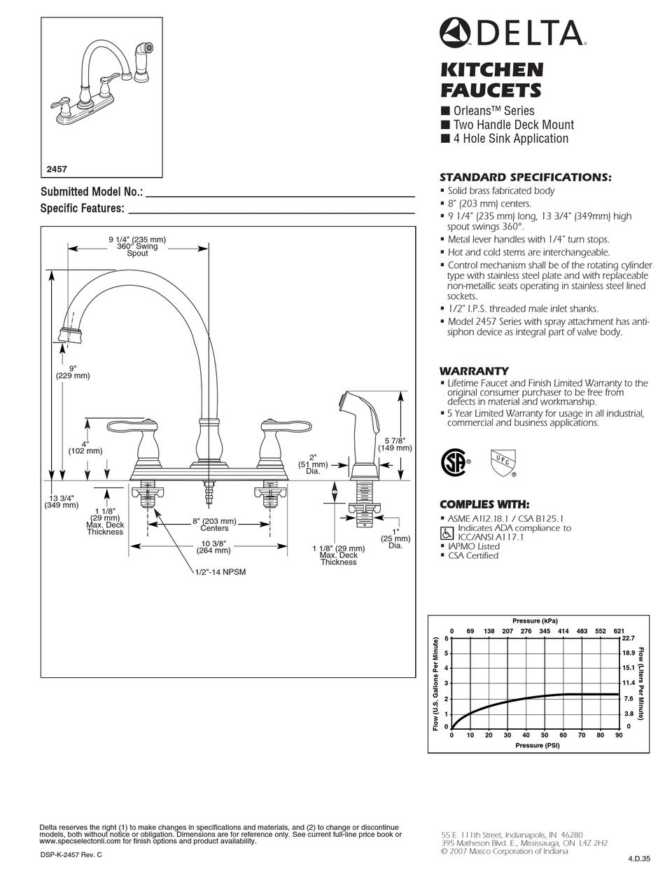 delta-2457-specification-sheet-pdf-download-manualslib