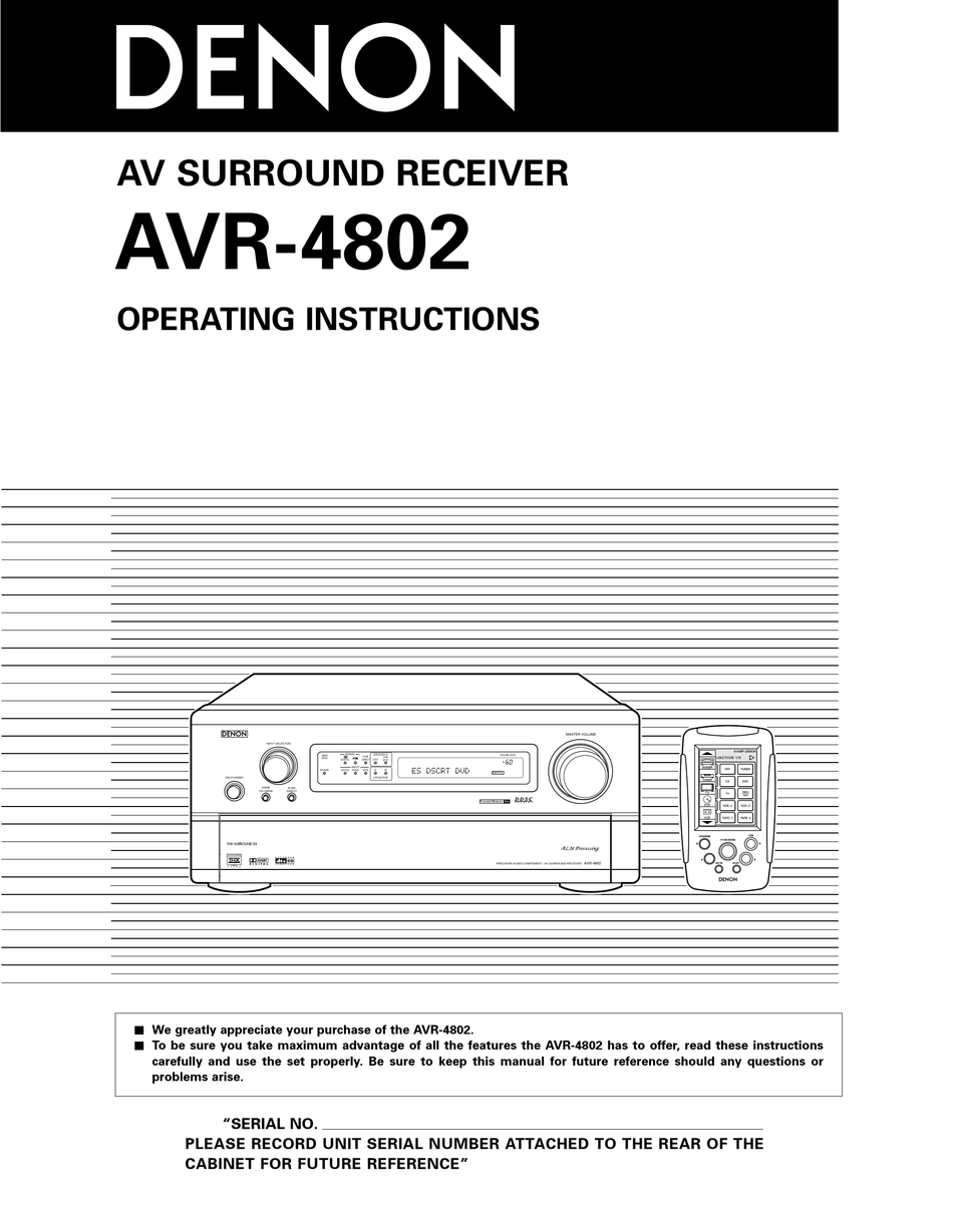 DENON AVR-4802 OPERATING INSTRUCTIONS MANUAL Pdf Download | ManualsLib