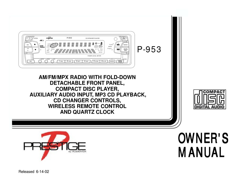 AUDIOVOX PRESTIGE P-953 OWNER'S MANUAL Pdf Download | ManualsLib