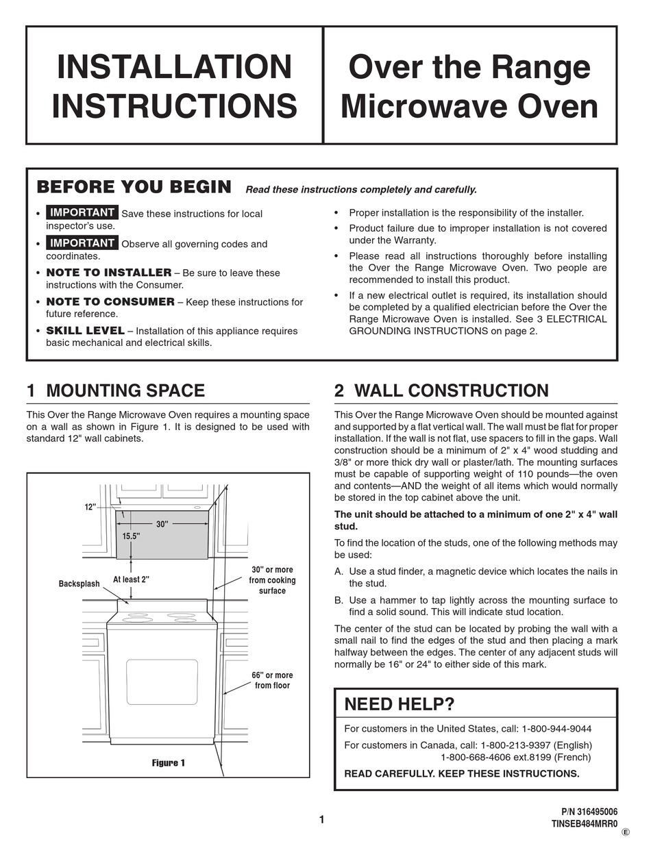 ELECTROLUX TINSEB484MRR0 INSTALLATION INSTRUCTIONS MANUAL Pdf Download ...