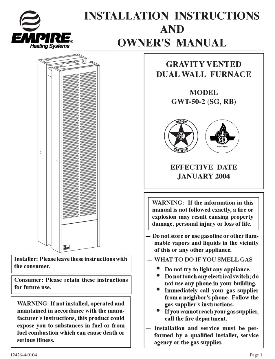 Empire Heating Systems Manuals   1 Installation Instructions Gwt 50 2 