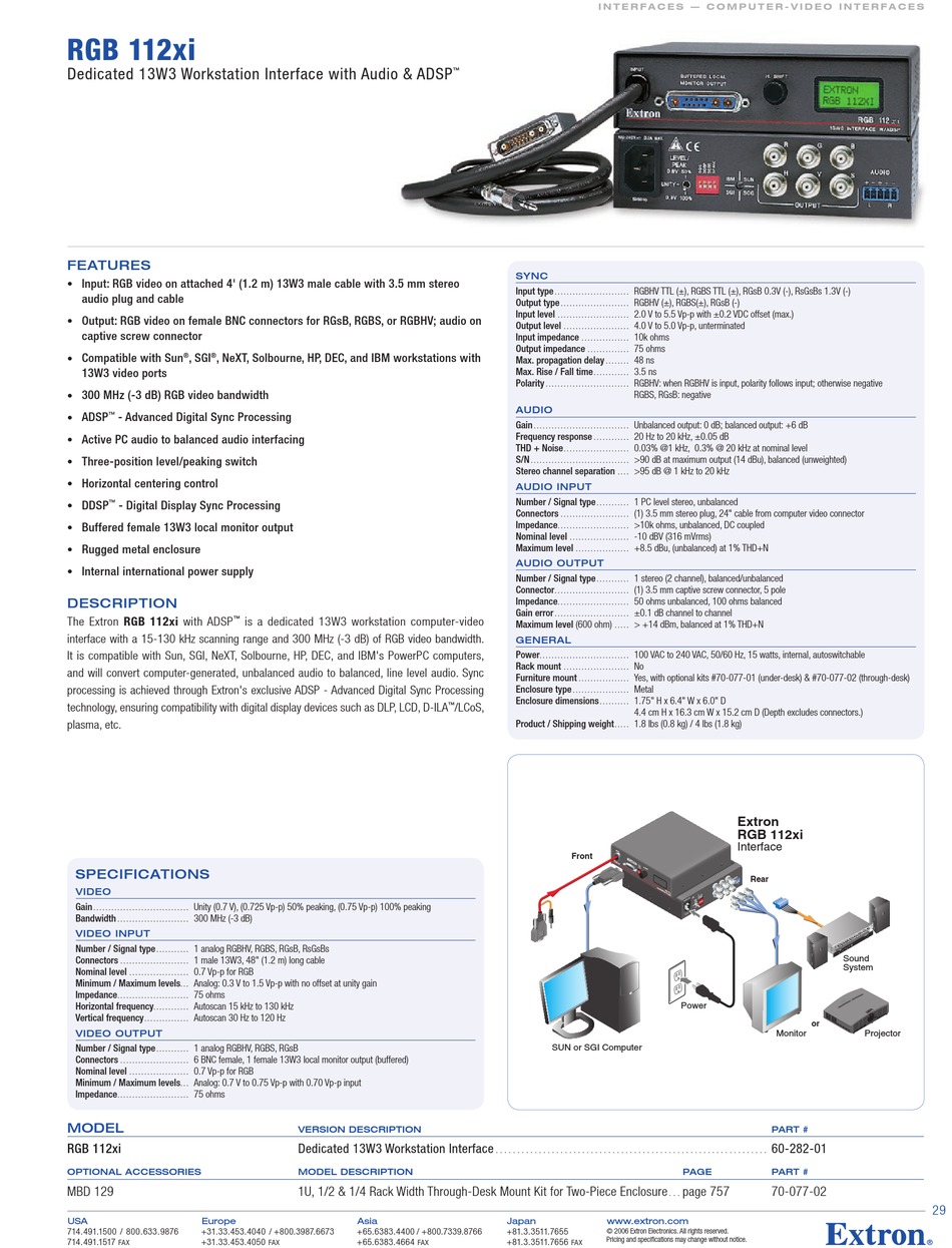 EXTRON ELECTRONICS RGB 112XI SPECIFICATION SHEET Pdf Download | ManualsLib