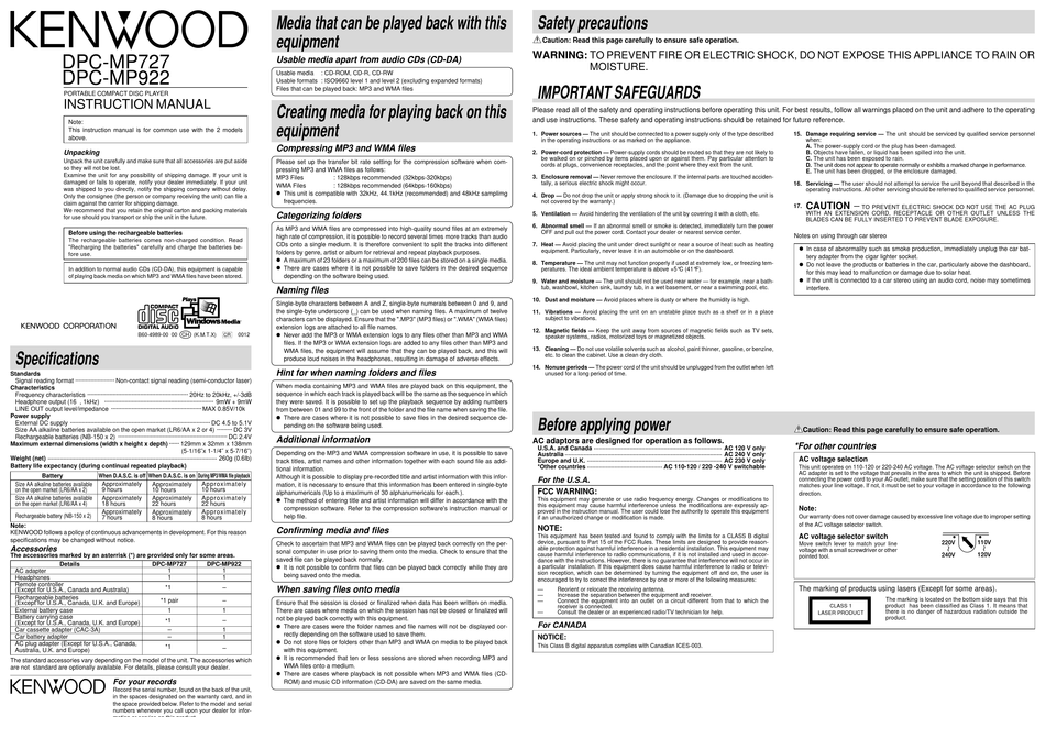 KENWOOD DPC-MP727 INSTRUCTION MANUAL Pdf Download | ManualsLib