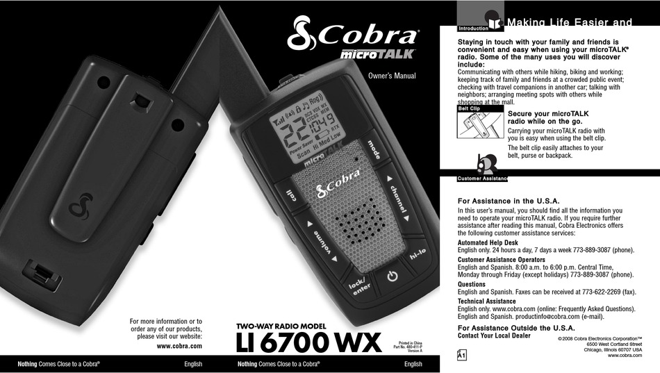 COBRA MICROTALK LI6700-2WXVP TWO-WAY RADIO OWNER'S MANUAL | ManualsLib