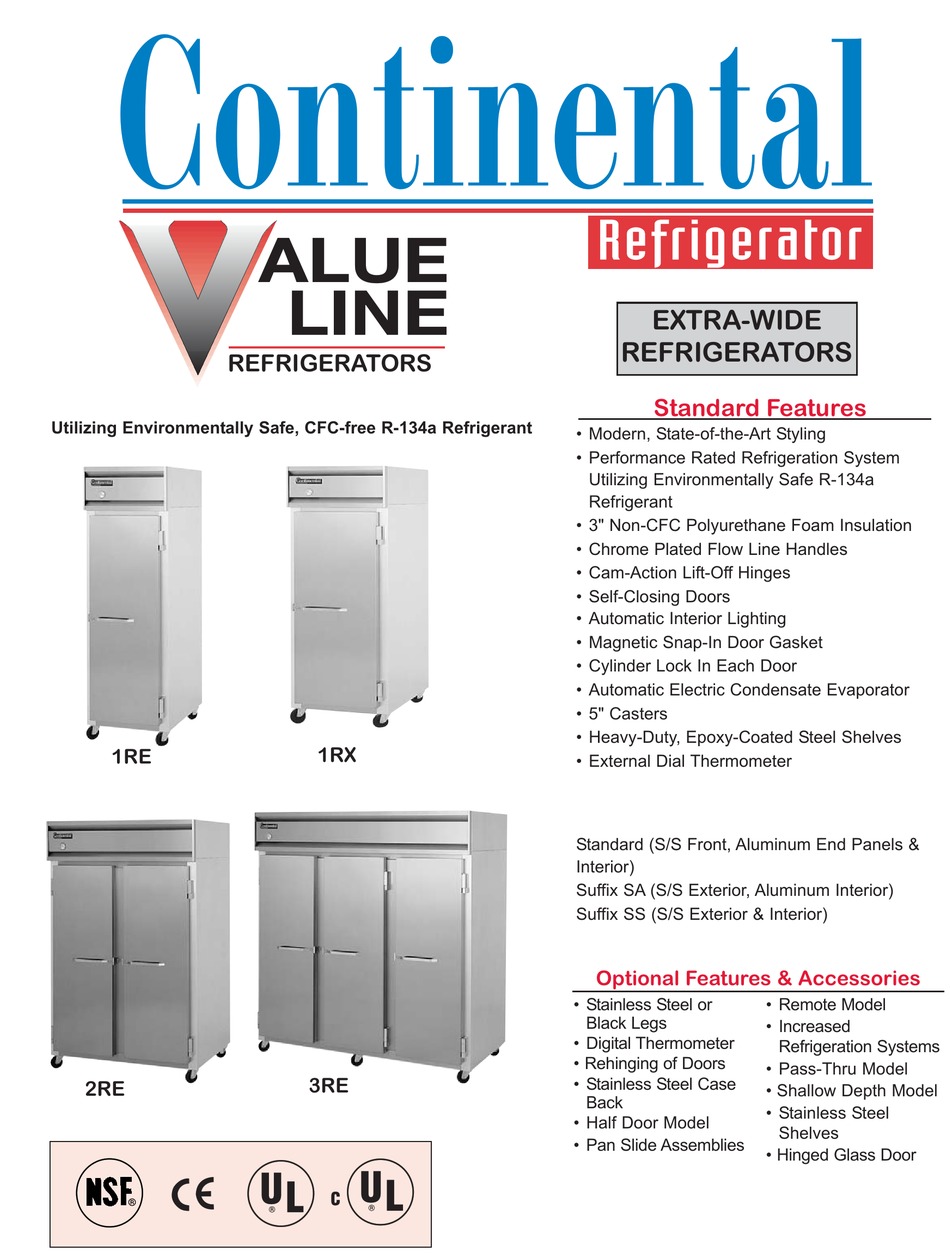 CONTINENTAL REFRIGERATOR 1RE REFRIGERATOR SPECIFICATIONS | ManualsLib