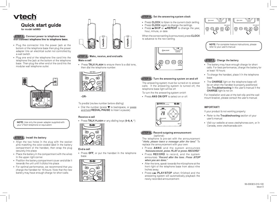 VTECH IA5863 QUICK START MANUAL Pdf Download | ManualsLib