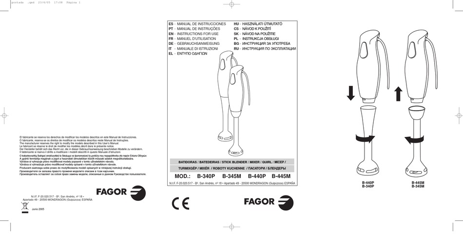 FAGOR B-340P INSTRUCTIONS FOR USE MANUAL Pdf Download | ManualsLib