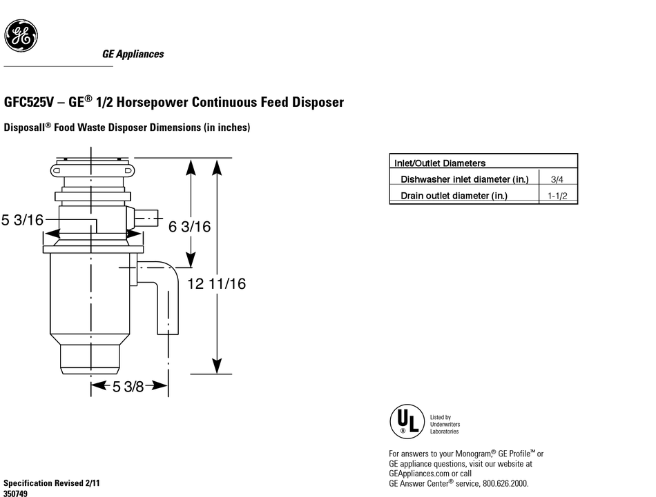 Ge Gfc520f 01 Garbage Disposal Owner's Manual