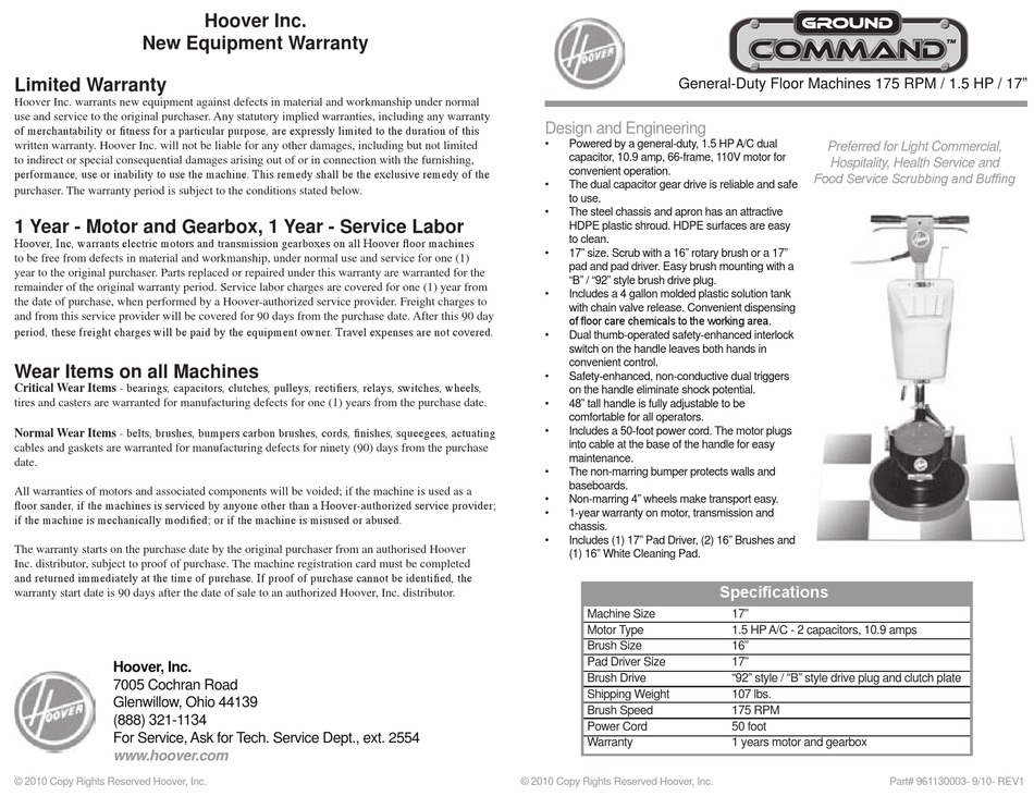 HOOVER CH83005 MANUAL Pdf Download ManualsLib