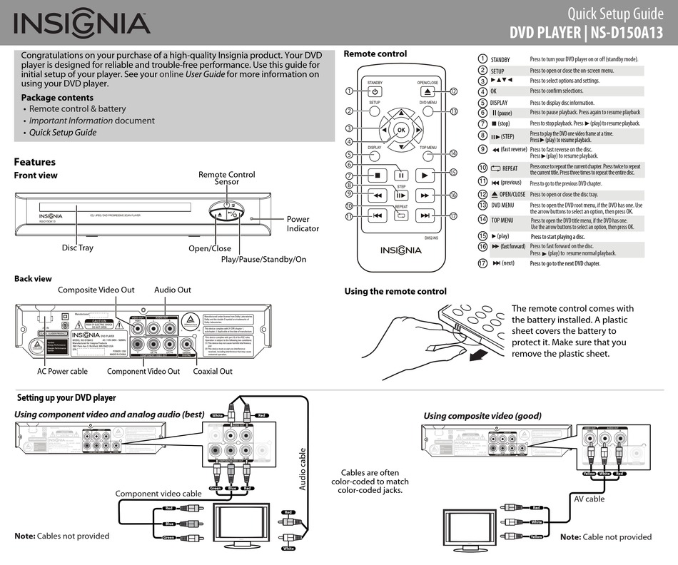 Insignia Ns-d150a13 Quick Setup Manual Pdf Download 