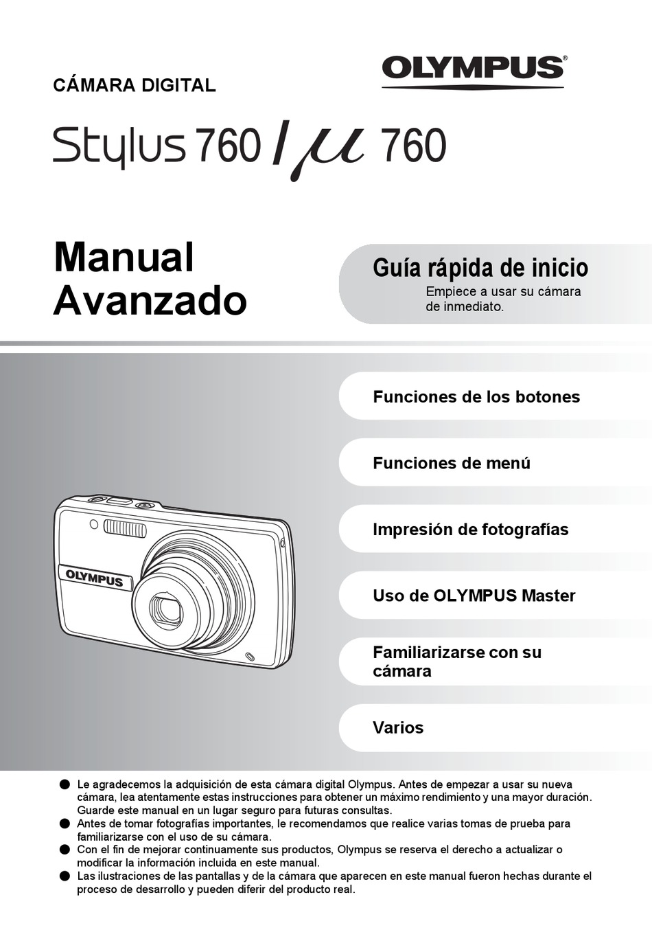 OLYMPUS 225905 STYLUS 760 DIGITAL CAMERA MANUAL AVANZADO Pdf Download