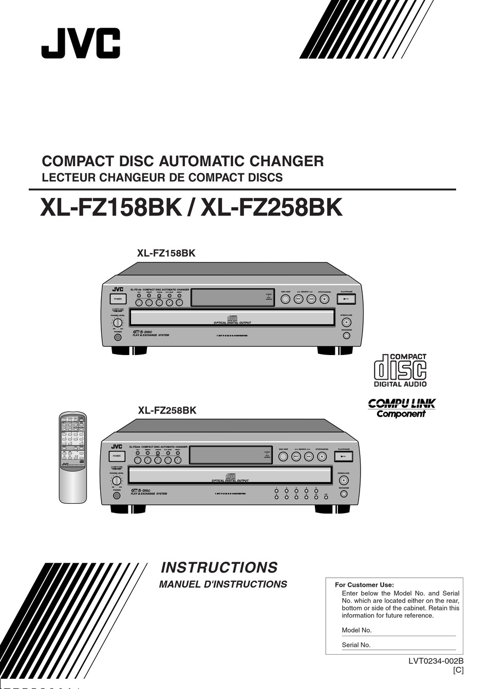 JVC XL-FZ258BK - CD CHANGER INSTRUCTIONS MANUAL Pdf Download | ManualsLib