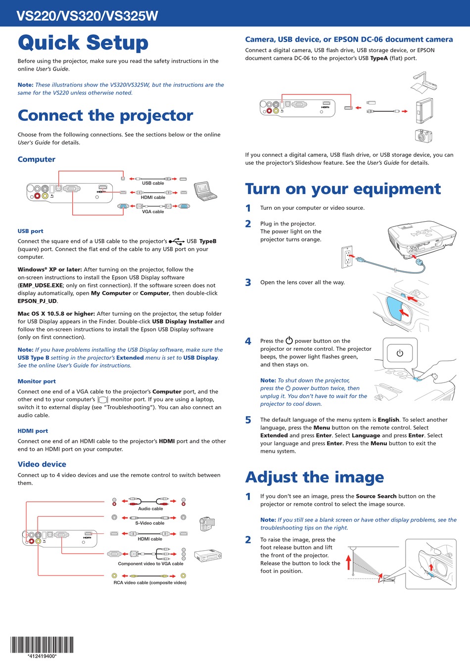 Epson Vs220 Quick Setup Pdf Download Manualslib 7898