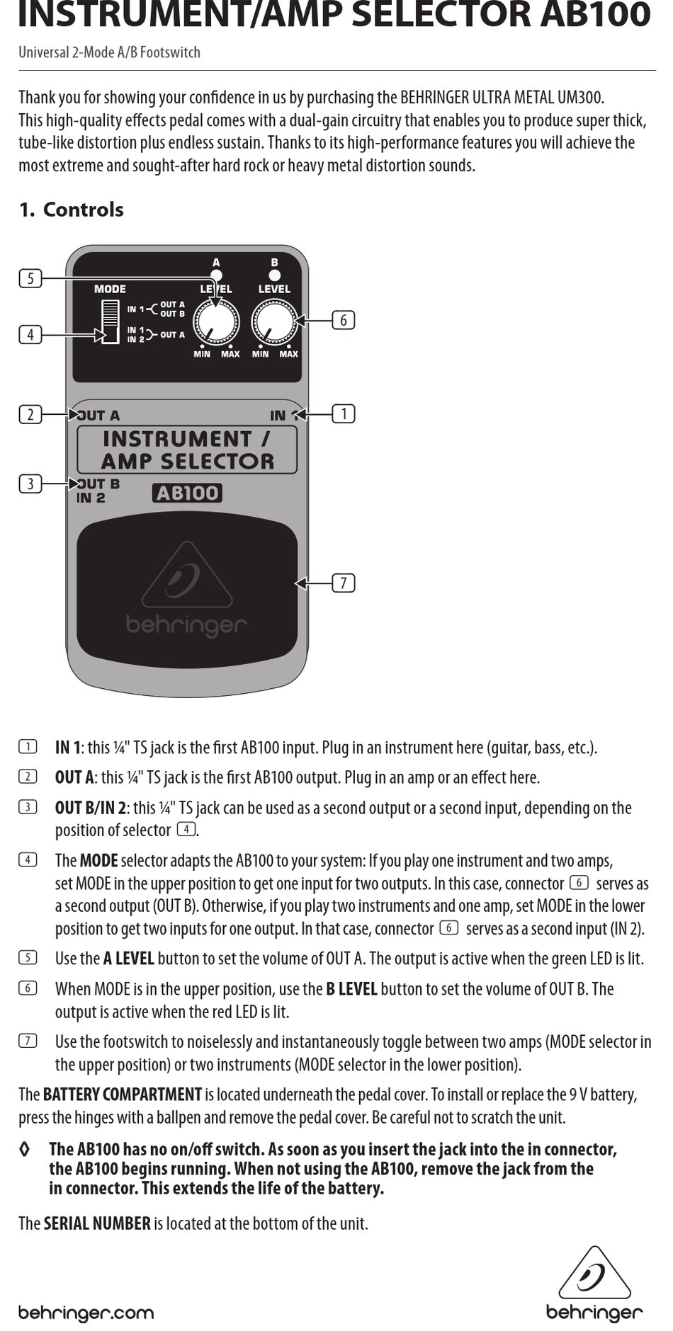 BEHRINGER INSTRUMENT/AMP SELECTOR AB100 USER MANUAL Pdf Download ...