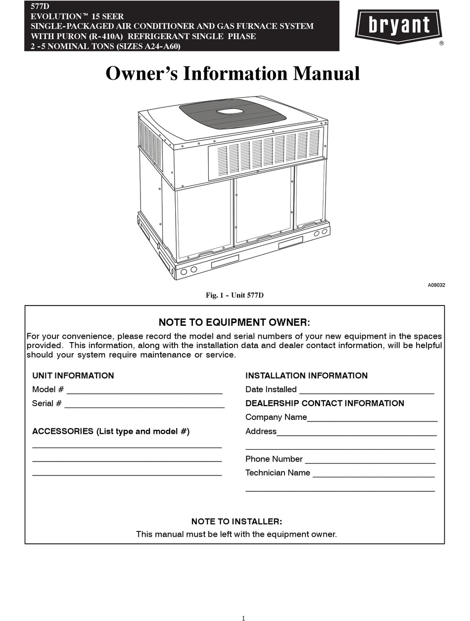 BRYANT EVOLUTION 577D OWNER'S INFORMATION MANUAL Pdf Download | ManualsLib