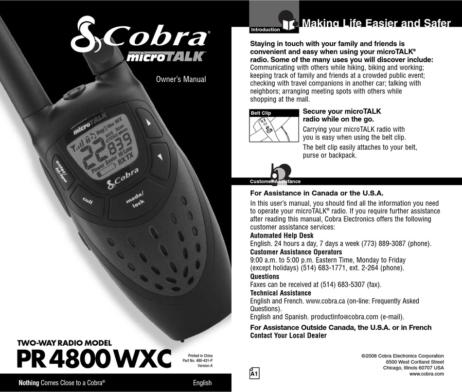 COBRA MICROTALK PR4800WXC OWNER'S MANUAL Pdf Download | ManualsLib