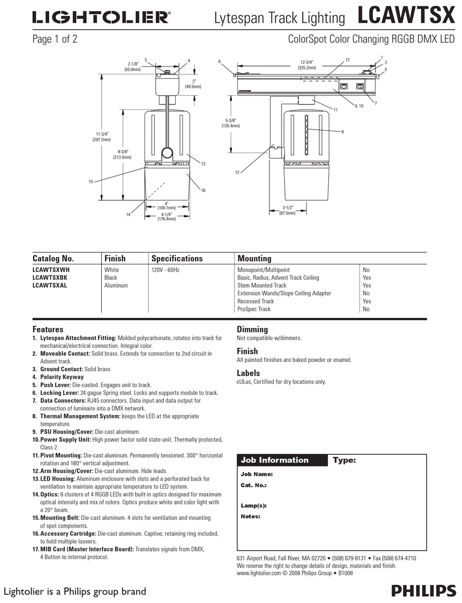 LIGHTOLIER LYTESPAN LCAWTSX SPECIFICATION Pdf Download | ManualsLib