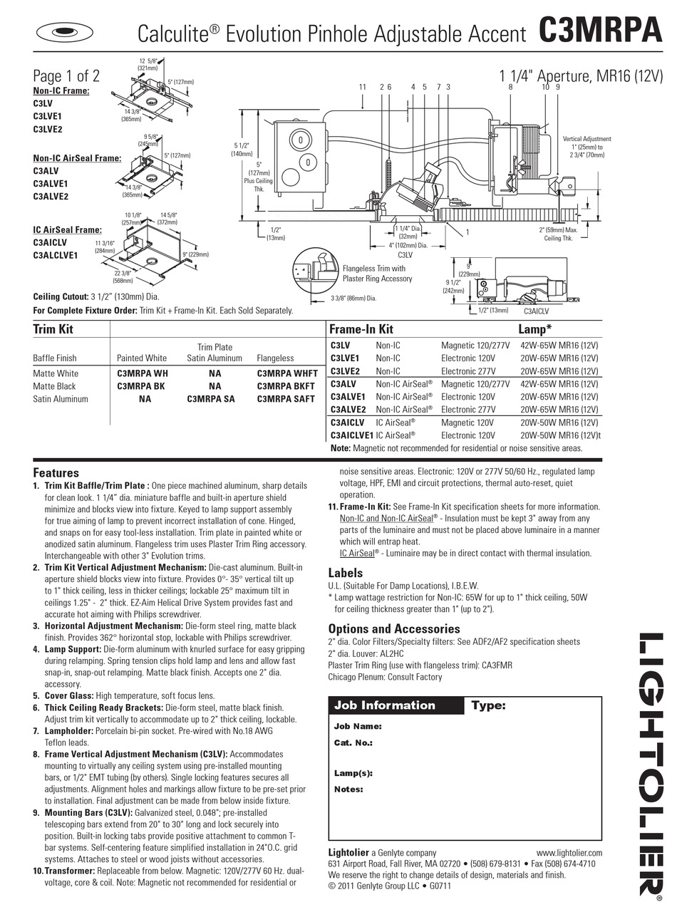 LIGHTOLIER CALCULITE C3MRPA SPECIFICATION Pdf Download | ManualsLib