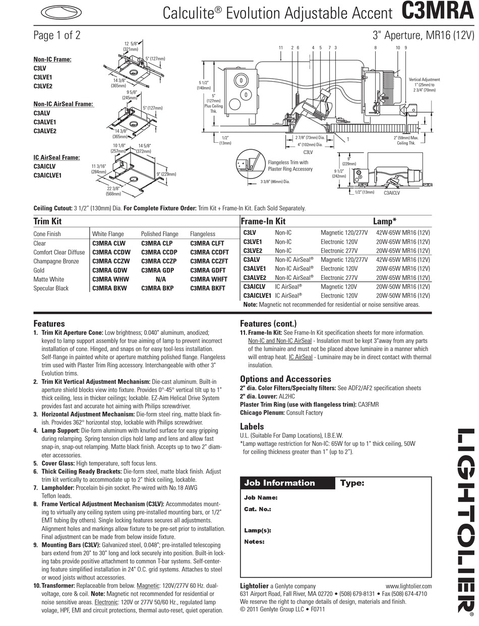 Lightolier Calculite C3mra Specification Pdf Download 