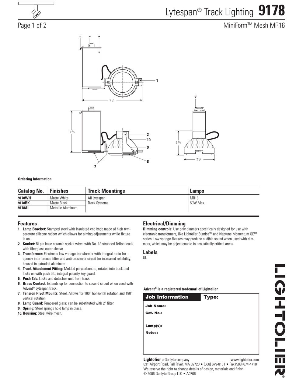 LIGHTOLIER LYTESPAN 9178 SPECIFICATION Pdf Download | ManualsLib