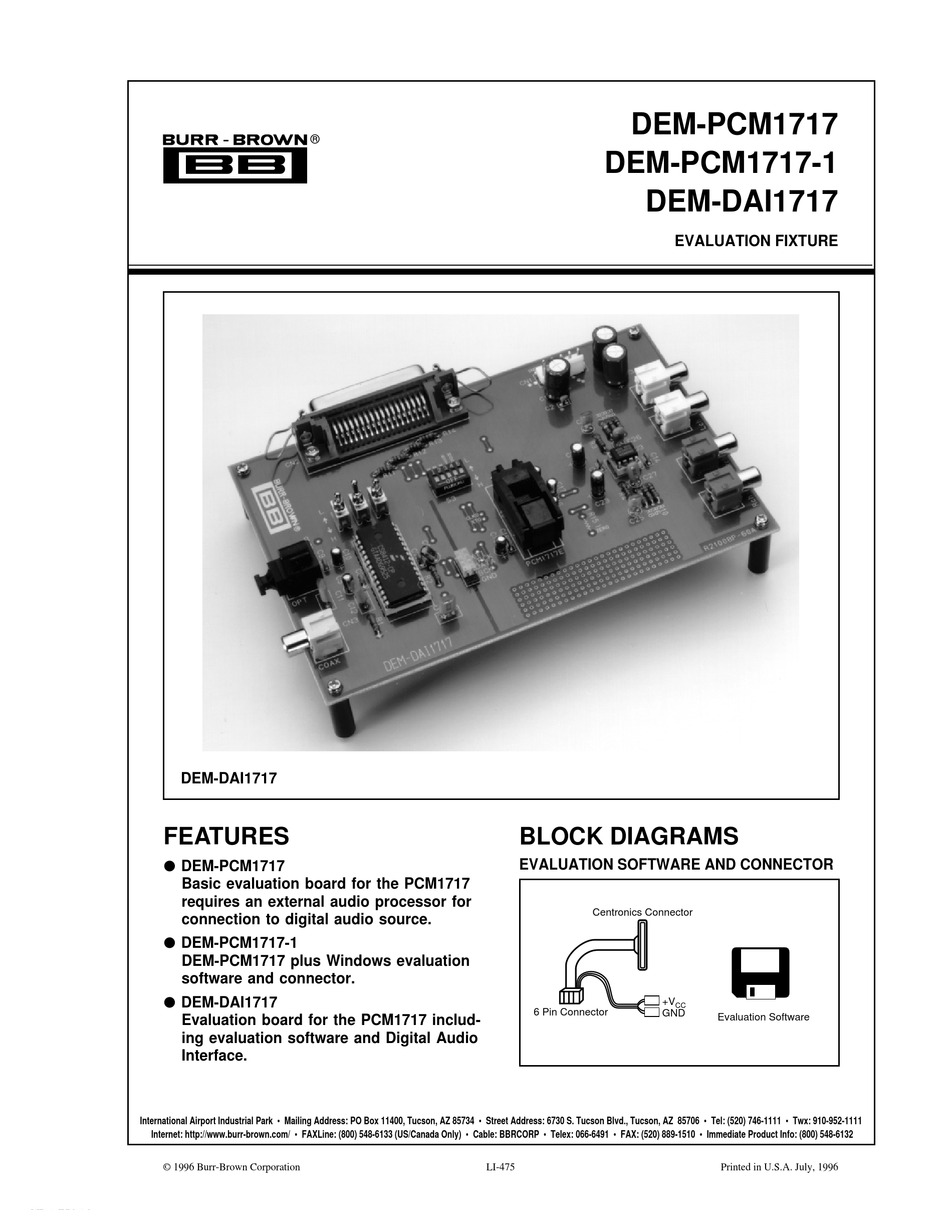 BURR-BROWN CORPORATION DEM-PCM1717 MANUAL Pdf Download | ManualsLib