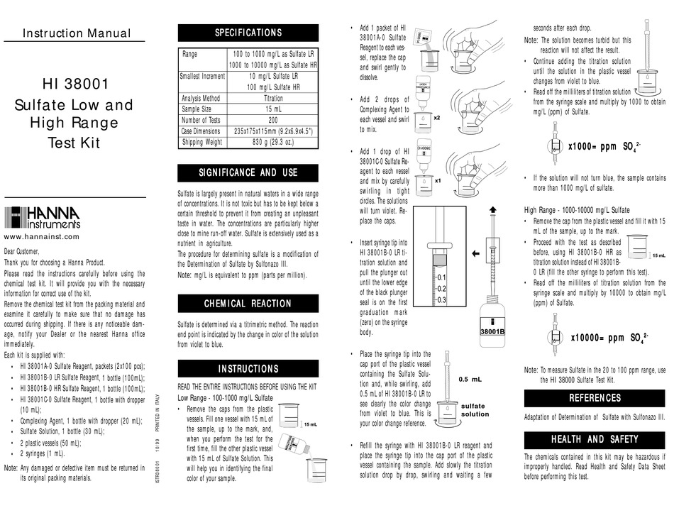 HANNA INSTRUMENTS HI 38001 INSTRUCTION MANUAL Pdf Download | ManualsLib