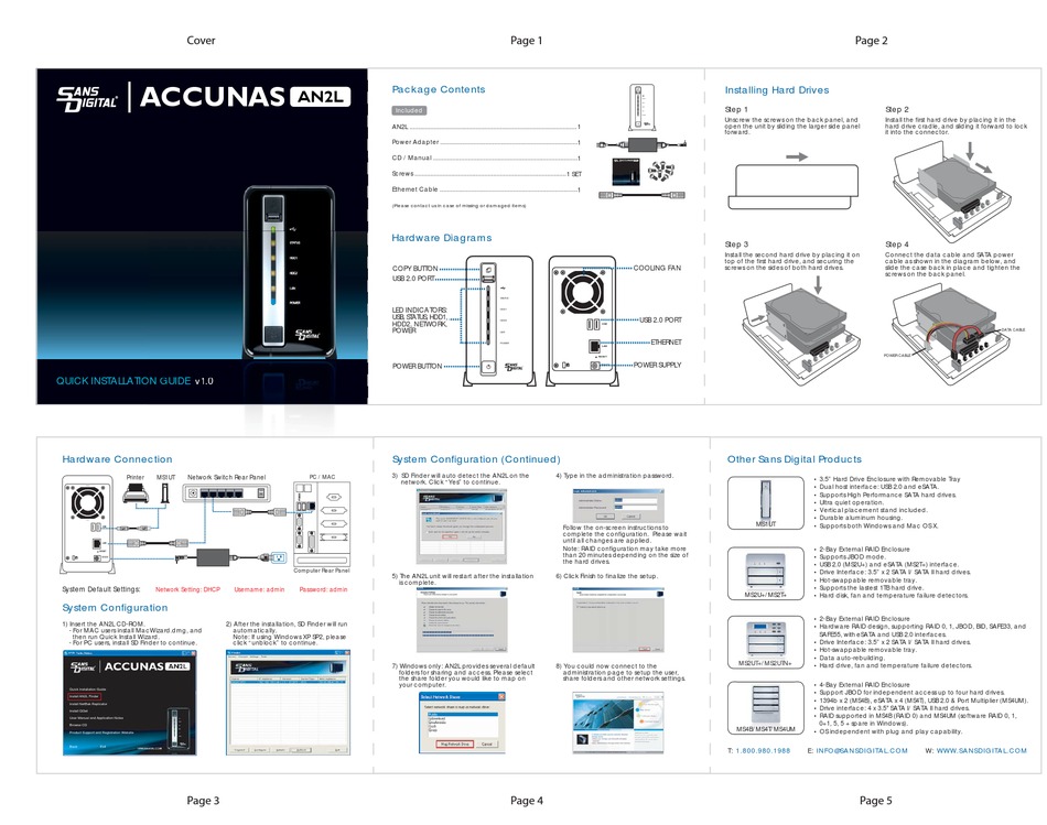 SANS DIGITAL ACCUNAS AN2L QUICK INSTALLATION MANUAL Pdf Download ...