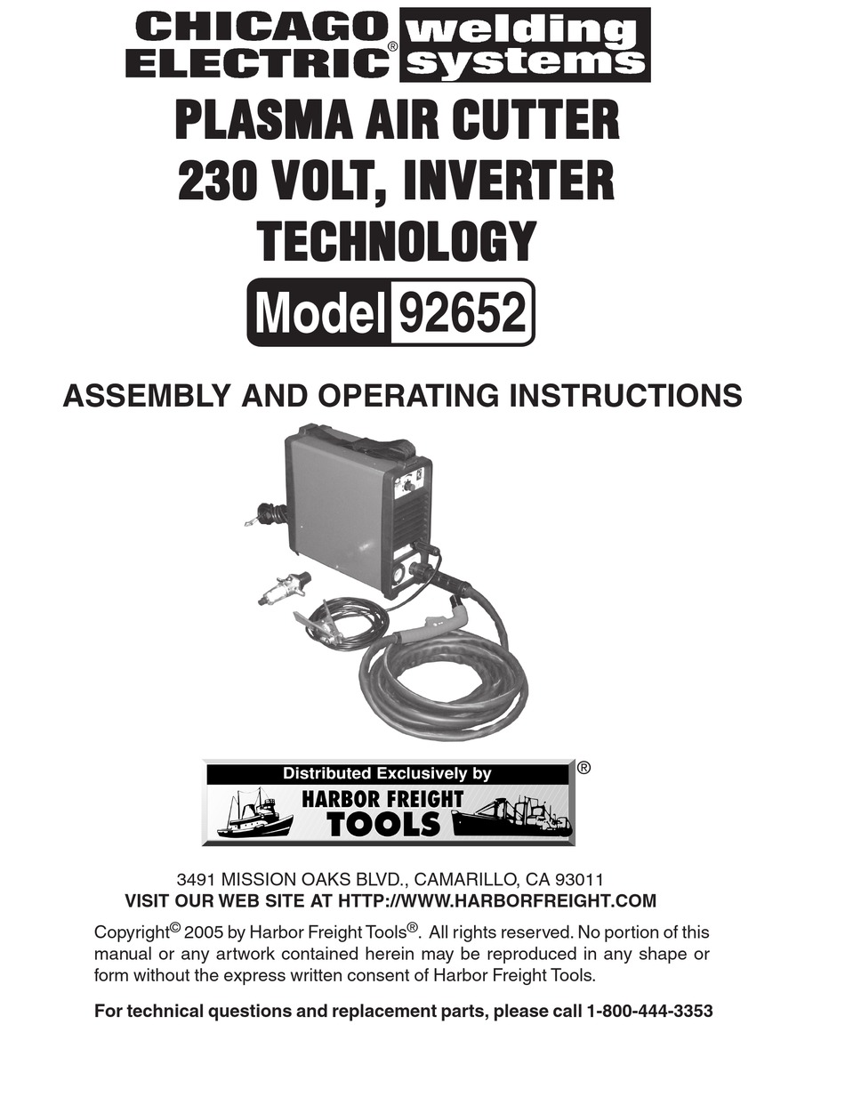 CHICAGO ELECTRIC 92652 ASSEMBLY AND OPERATING INSTRUCTIONS MANUAL Pdf ...