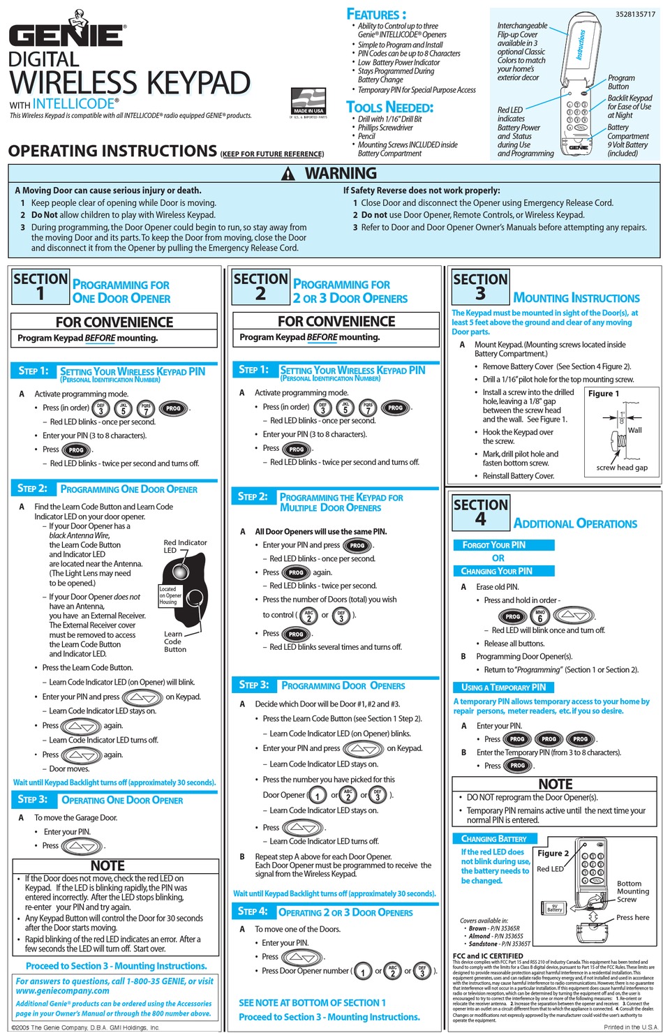 GENIE WIRELESS KEYPAD OPERATING INSTRUCTIONS Pdf Download ManualsLib