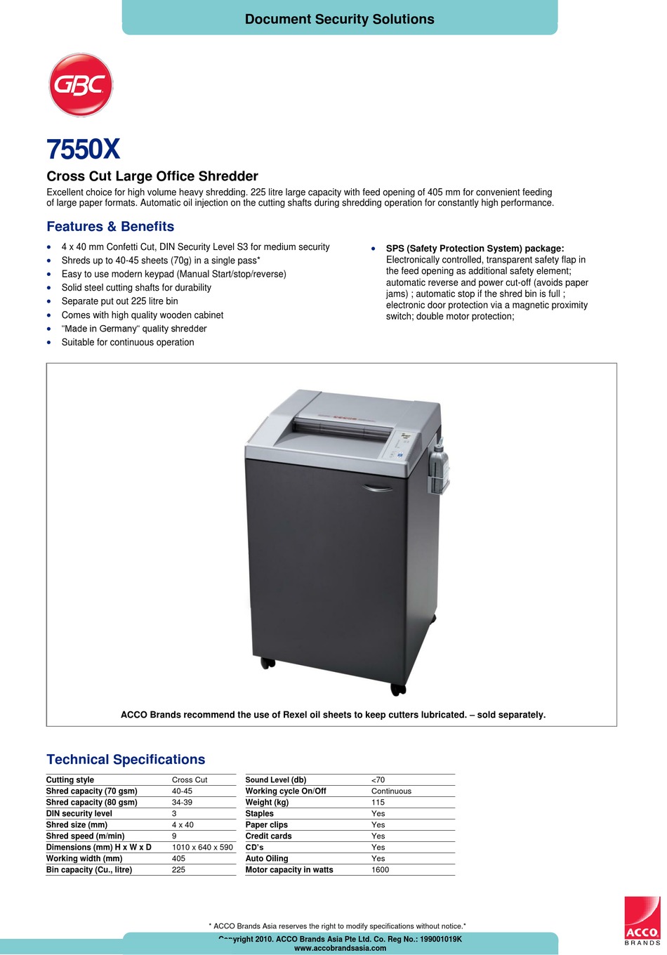 Rexel Shredder Oil 7500S/7550X