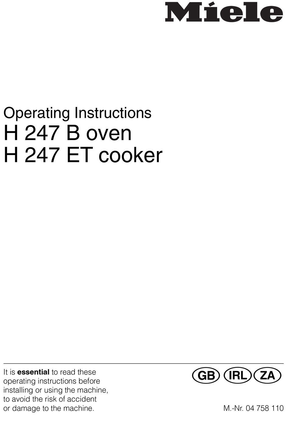 MIELE H 247 B OPERATING INSTRUCTIONS MANUAL Pdf Download | ManualsLib