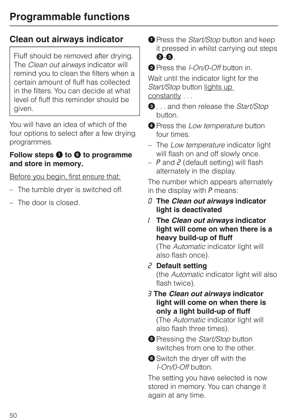 miele tumble dryer clean out airways fault