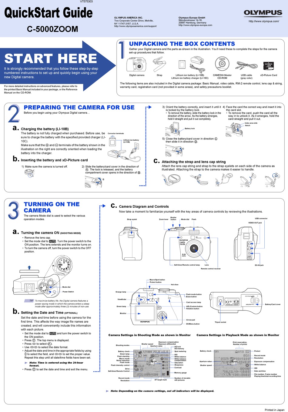 OLYMPUS C5000 ZOOM QUICK START MANUAL Pdf Download ManualsLib