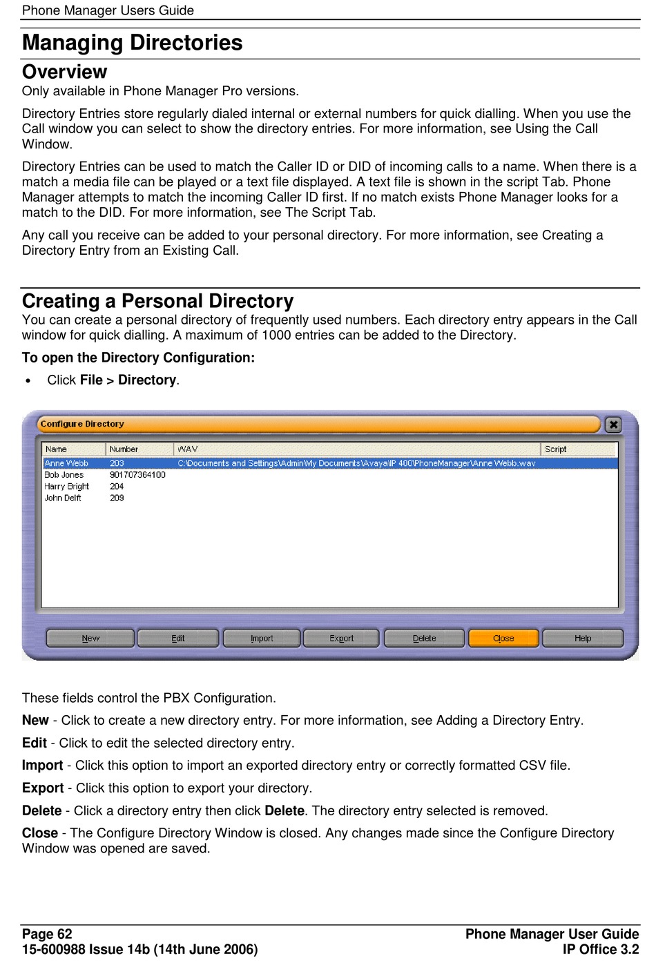 Managing Directories; Overview; Creating A Personal Directory - Avaya IP  Office  User Manual [Page 68] | ManualsLib