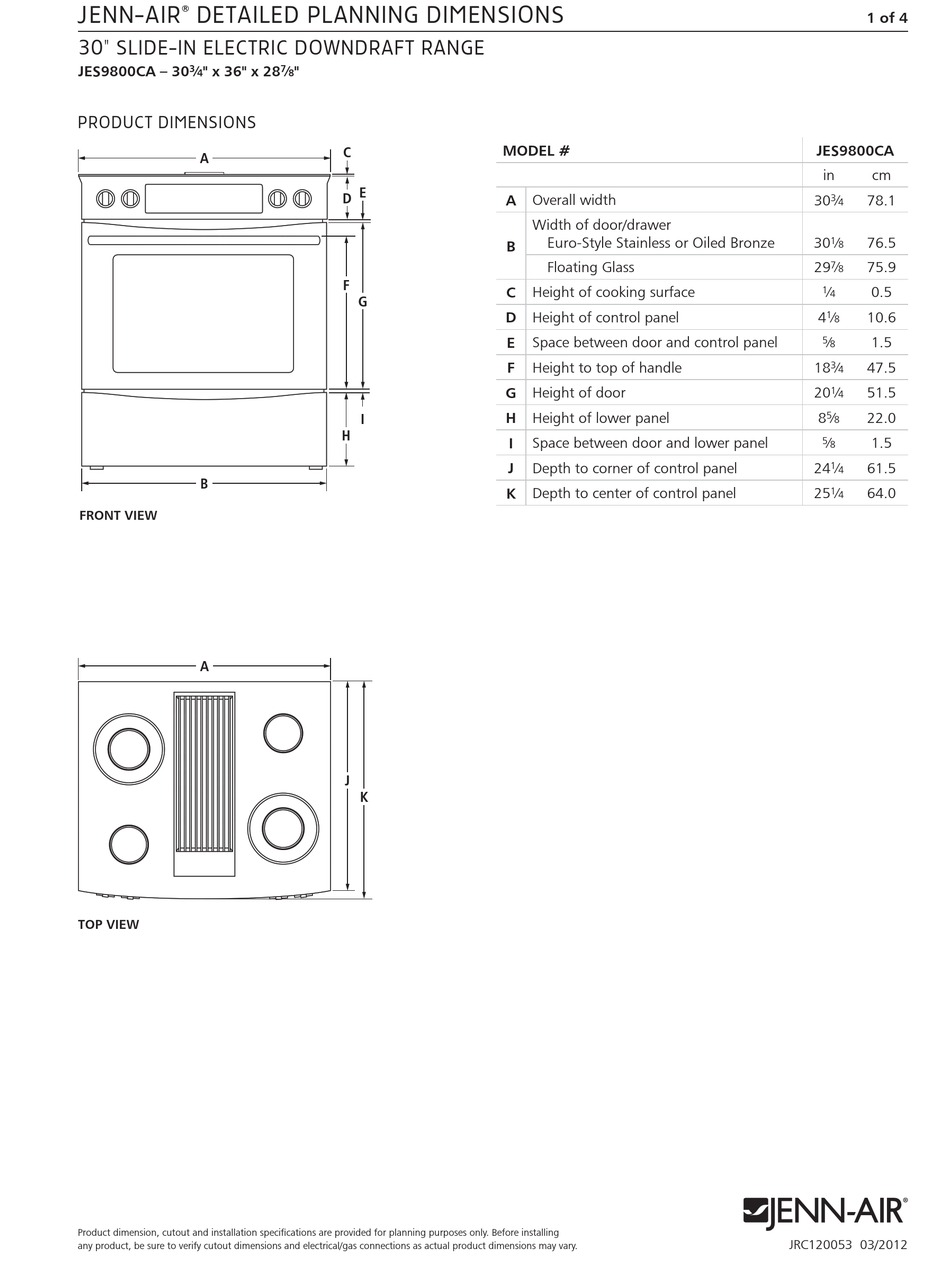 JENN-AIR JES9800CA PRODUCT DIMENSIONS Pdf Download | ManualsLib