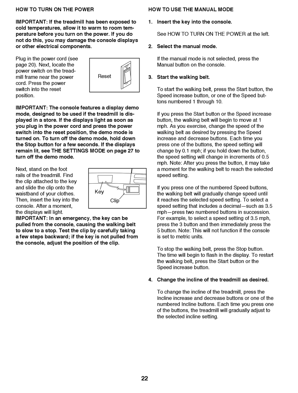 How To Turn On The Power How To Use The Manual Mode NordicTrack