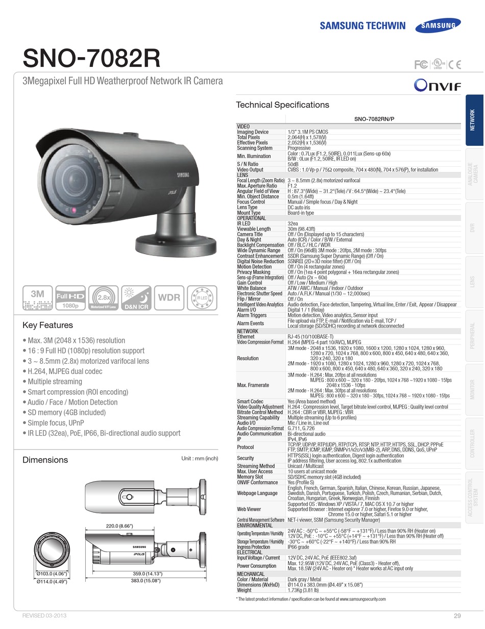 SAMSUNG SNO-7082R TECHNICAL SPECIFICATIONS Pdf Download | ManualsLib