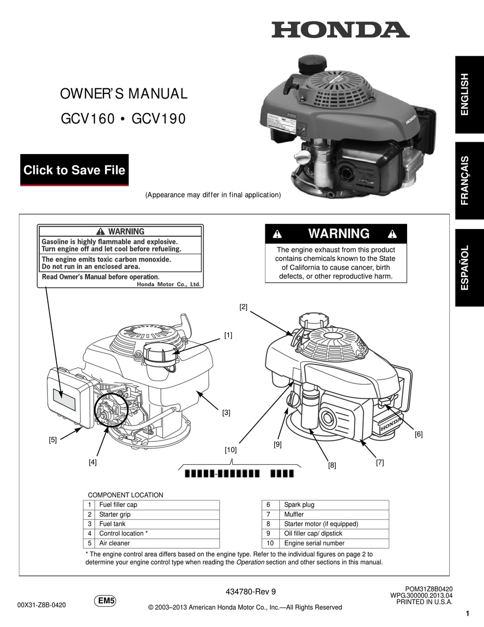 HONDA GCV160 OWNER'S MANUAL Pdf Download ManualsLib