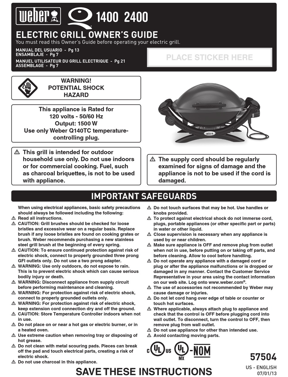WEBER ELECTRIC GRILL OWNER